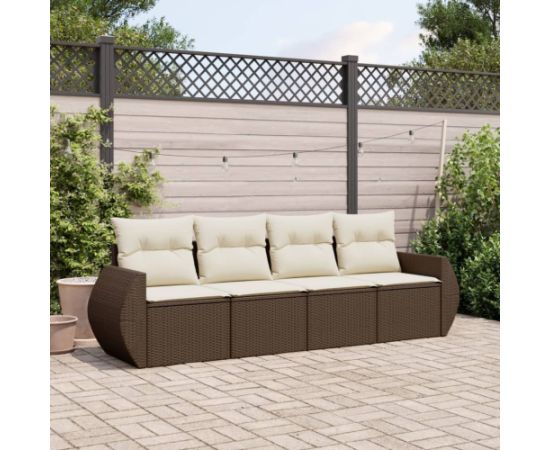 vidaXL vidaXL 4-cz zestaw wypoczynkowy do ogrodu, poduszki, brązowy rattan PE Dārza mēbeļu komplekti