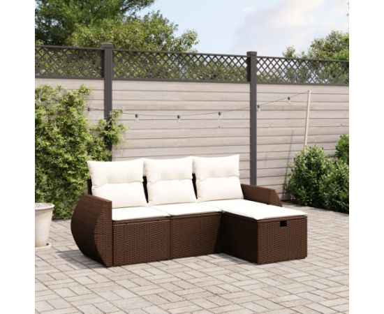 vidaXL vidaXL 4-cz zestaw wypoczynkowy do ogrodu, poduszki, brązowy rattan PE Dārza mēbeļu komplekti