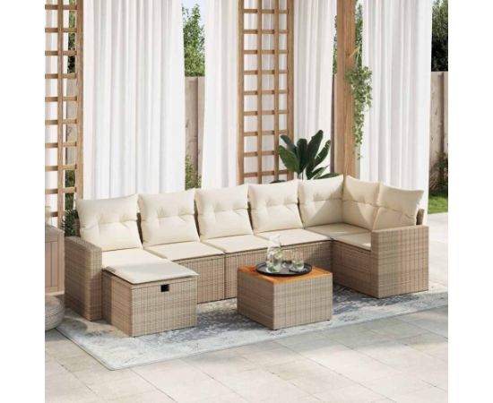 vidaXL 8-cz. zestaw mebli ogrodowych z poduszkami, beżowy, polirattan Dārza mēbeļu komplekti