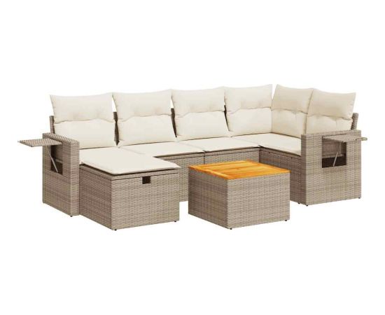 vidaXL 7-cz. zestaw wypoczynkowy do ogrodu, z poduszkami, beżowy Dārza mēbeļu komplekti