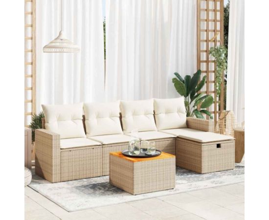 vidaXL 6-cz. zestaw mebli ogrodowych z poduszkami, beżowy, polirattan Dārza mēbeļu komplekti