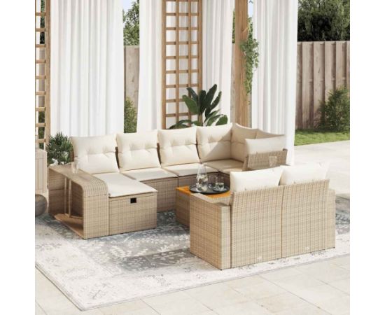 vidaXL 11-cz. zestaw mebli ogrodowych z poduszkami, beżowy, polirattan Dārza mēbeļu komplekti