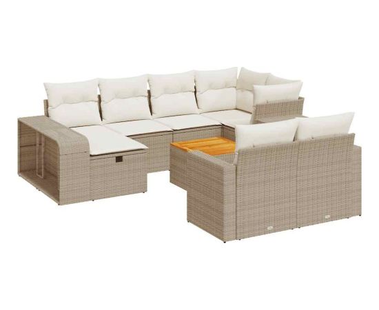 vidaXL 11-cz. zestaw mebli ogrodowych z poduszkami, beżowy, polirattan Dārza mēbeļu komplekti