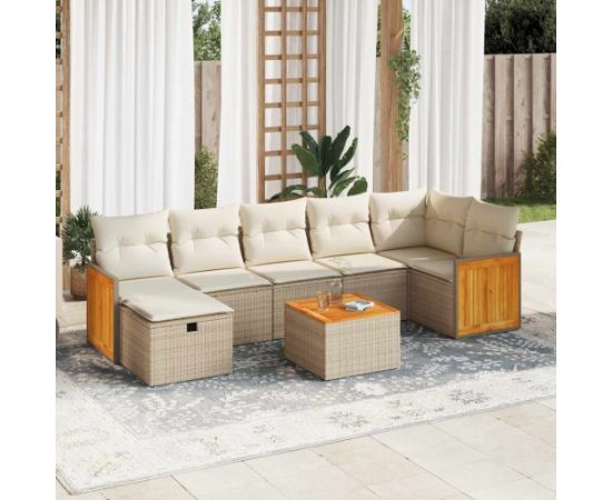 vidaXL 8-cz. zestaw mebli ogrodowych z poduszkami, beżowy, polirattan Dārza mēbeļu komplekti