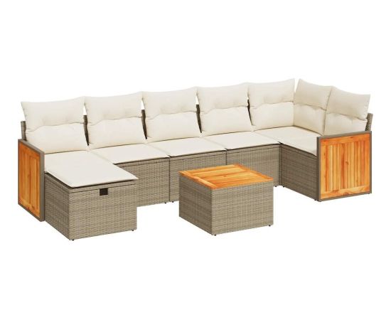 vidaXL 8-cz. zestaw mebli ogrodowych z poduszkami, beżowy, polirattan Dārza mēbeļu komplekti