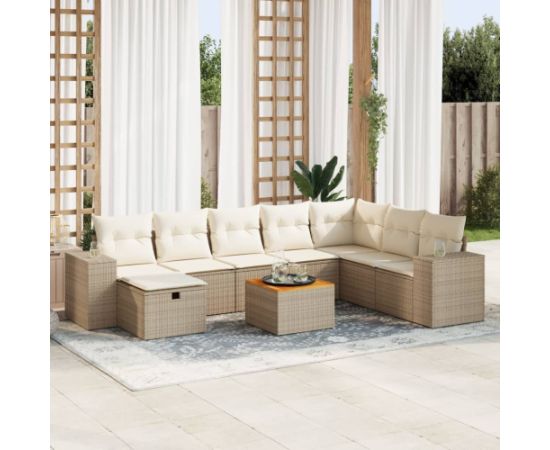 vidaXL 9-cz. zestaw mebli ogrodowych z poduszkami, beżowy, polirattan Dārza mēbeļu komplekti