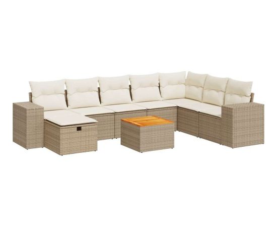 vidaXL 9-cz. zestaw mebli ogrodowych z poduszkami, beżowy, polirattan Dārza mēbeļu komplekti