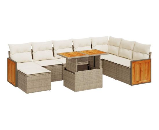 vidaXL 7-cz. zestaw mebli z poduszkami, beżowy, polirattan i akacja Dārza mēbeļu komplekti