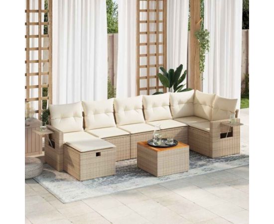 vidaXL 8-cz. zestaw mebli ogrodowych z poduszkami, beżowy, polirattan Dārza mēbeļu komplekti