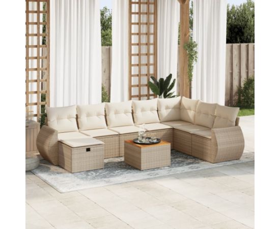 vidaXL 9-cz. zestaw mebli ogrodowych z poduszkami, beżowy, polirattan Dārza mēbeļu komplekti