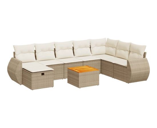 vidaXL 9-cz. zestaw mebli ogrodowych z poduszkami, beżowy, polirattan Dārza mēbeļu komplekti