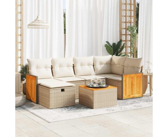 vidaXL 7-cz. zestaw wypoczynkowy do ogrodu, z poduszkami, beżowy Dārza mēbeļu komplekti