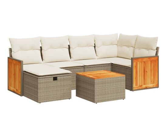 vidaXL 7-cz. zestaw wypoczynkowy do ogrodu, z poduszkami, beżowy Dārza mēbeļu komplekti