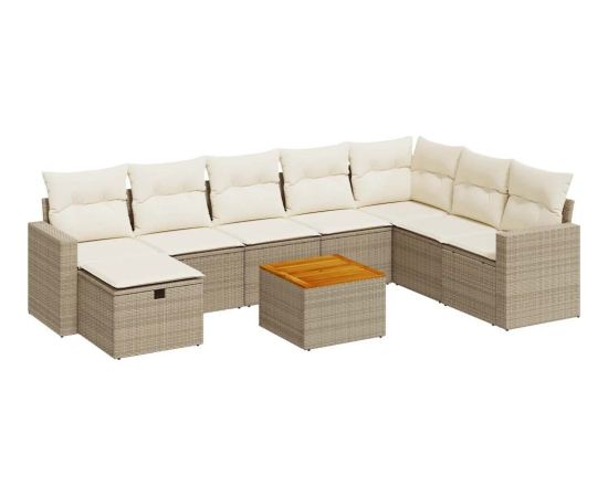 vidaXL 9-cz. zestaw mebli ogrodowych z poduszkami, beżowy, polirattan Dārza mēbeļu komplekti