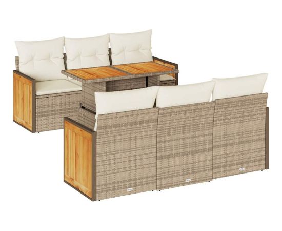 vidaXL 7-cz. zestaw mebli z poduszkami, beżowy, polirattan i akacja Dārza mēbeļu komplekti