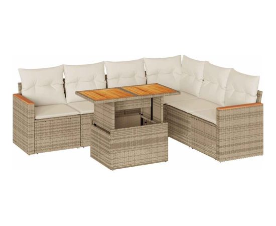 vidaXL vidaXL 7-cz. zestaw mebli z poduszkami, beżowy, polirattan i akacja Dārza mēbeļu komplekti