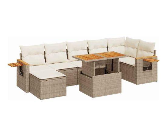 vidaXL vidaXL 8-cz. zestaw mebli z poduszkami, beżowy, polirattan i akacja Dārza mēbeļu komplekti