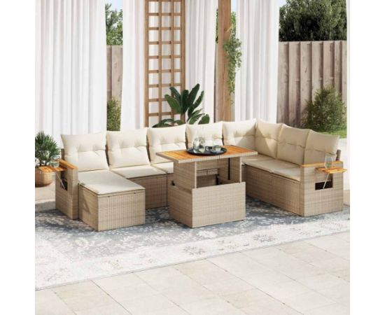 vidaXL vidaXL 7-cz. zestaw mebli z poduszkami, beżowy, polirattan i akacja Dārza mēbeļu komplekti