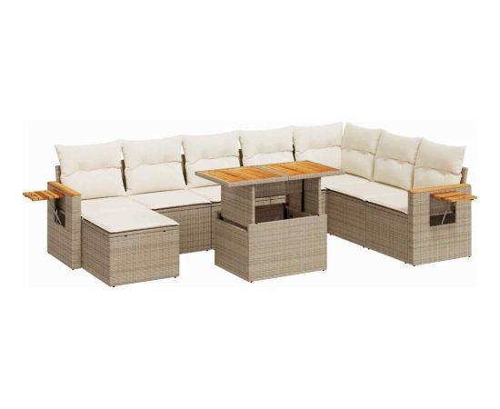 vidaXL vidaXL 7-cz. zestaw mebli z poduszkami, beżowy, polirattan i akacja Dārza mēbeļu komplekti