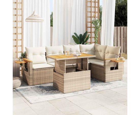 vidaXL vidaXL 5-cz. zestaw mebli z poduszkami, beżowy, rattan PE i akacja Dārza mēbeļu komplekti