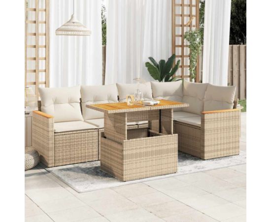 vidaXL vidaXL 5-cz. zestaw mebli z poduszkami, beżowy, rattan PE i akacja Dārza mēbeļu komplekti