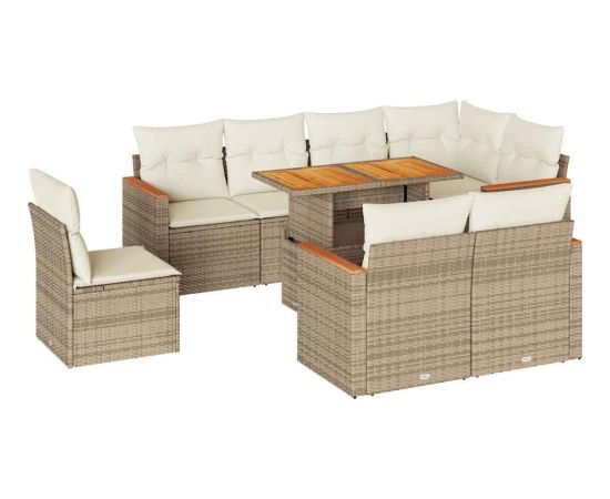 vidaXL vidaXL 9-cz. zestaw mebli z poduszkami, beżowy, polirattan i akacja Dārza mēbeļu komplekti