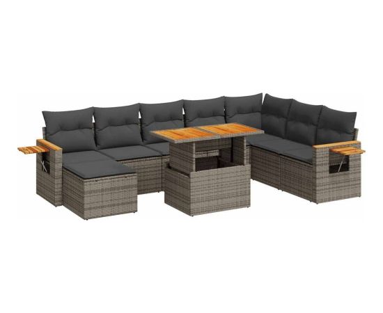vidaXL 7-cz. zestaw mebli z poduszkami, szary, polirattan i akacja Dārza mēbeļu komplekti