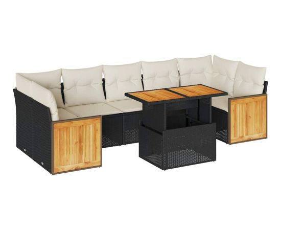 vidaXL vidaXL 8-cz. zestaw mebli z poduszkami, czarny, polirattan i akacja Dārza mēbeļu komplekti