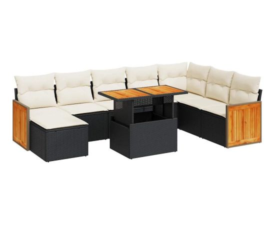 vidaXL vidaXL 7-cz. zestaw mebli z poduszkami, czarny, polirattan i akacja Dārza mēbeļu komplekti