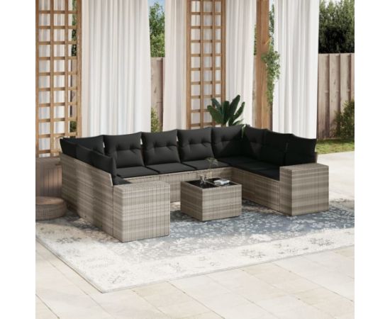 vidaXL vidaXL 10-cz. zestaw wypoczynkowy do ogrodu, z poduszkami, jasnoszary Dārza mēbeļu komplekti