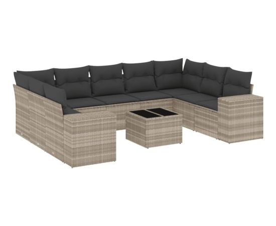 vidaXL vidaXL 10-cz. zestaw wypoczynkowy do ogrodu, z poduszkami, jasnoszary Dārza mēbeļu komplekti