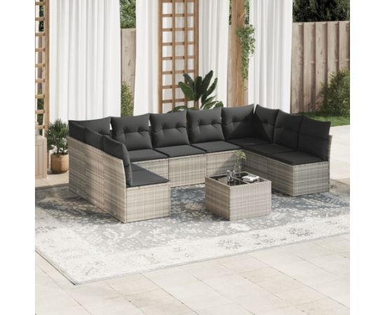 vidaXL vidaXL 10-cz. zestaw wypoczynkowy do ogrodu, z poduszkami, jasnoszary Dārza mēbeļu komplekti