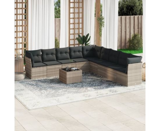 vidaXL vidaXL 10-cz. zestaw wypoczynkowy do ogrodu, z poduszkami, jasnoszary Dārza mēbeļu komplekti