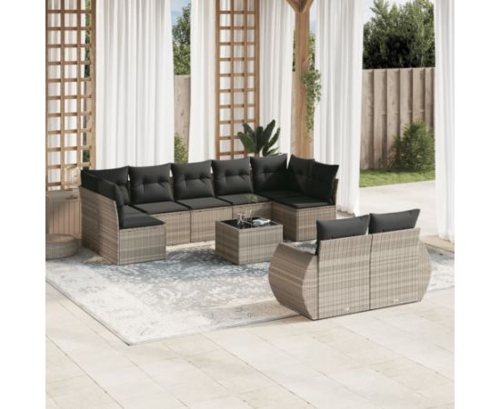 vidaXL vidaXL 10-cz. zestaw wypoczynkowy do ogrodu, z poduszkami, jasnoszary Dārza mēbeļu komplekti