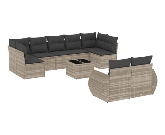 vidaXL vidaXL 10-cz. zestaw wypoczynkowy do ogrodu, z poduszkami, jasnoszary Dārza mēbeļu komplekti