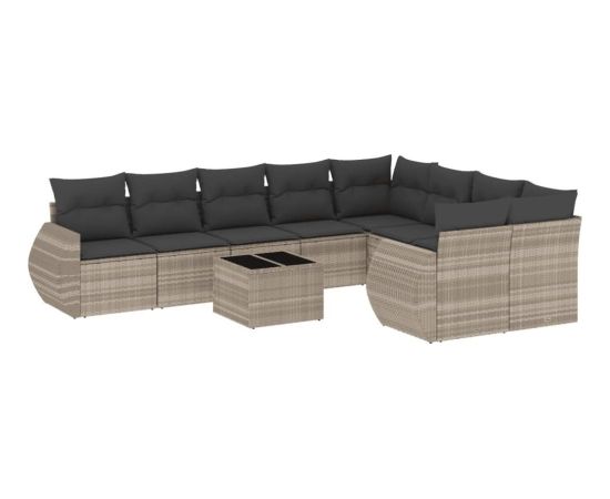 vidaXL vidaXL 10-cz. zestaw wypoczynkowy do ogrodu, z poduszkami, jasnoszary Dārza mēbeļu komplekti