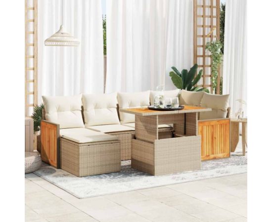 vidaXL 8-cz. zestaw mebli z poduszkami, beżowy, polirattan i akacja Dārza mēbeļu komplekti