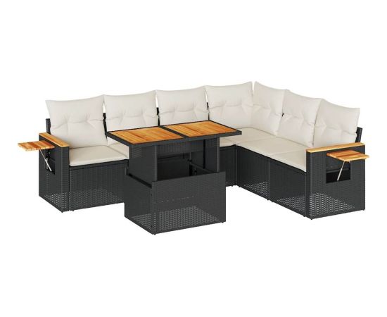 vidaXL 6-cz. zestaw mebli z poduszkami, czarny, polirattan i akacja Dārza mēbeļu komplekti