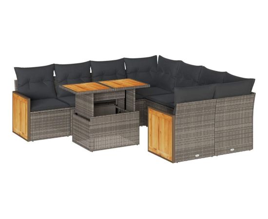 vidaXL 9-cz. zestaw mebli z poduszkami, szary, polirattan i akacja Dārza mēbeļu komplekti