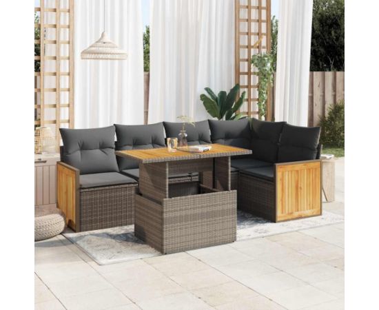 vidaXL 6-cz. zestaw mebli z poduszkami, szary, polirattan i akacja Dārza mēbeļu komplekti