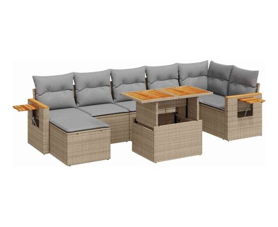 vidaXL 8-cz. zestaw mebli z poduszkami, beżowy, polirattan i akacja Dārza mēbeļu komplekti