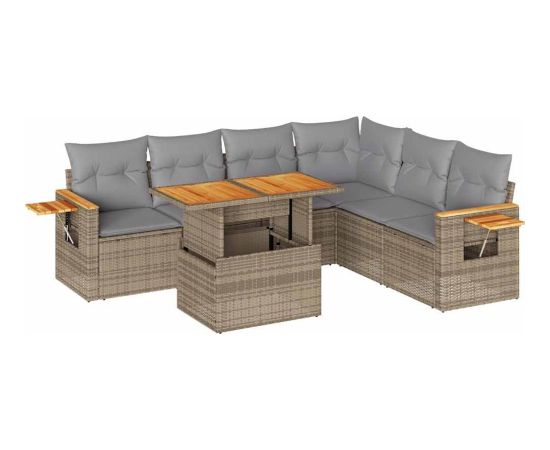 vidaXL 6-cz. zestaw mebli z poduszkami, beżowy, polirattan i akacja Dārza mēbeļu komplekti