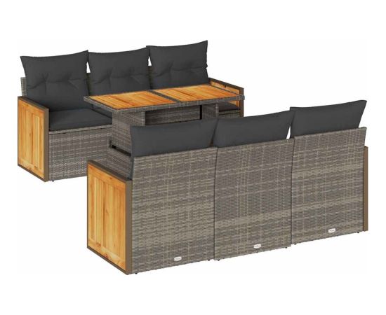 vidaXL 7-cz. zestaw mebli z poduszkami, szary, polirattan i akacja Dārza mēbeļu komplekti