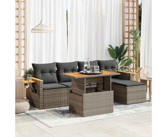 vidaXL 7-cz. zestaw mebli z poduszkami, szary, polirattan i akacja Dārza mēbeļu komplekti