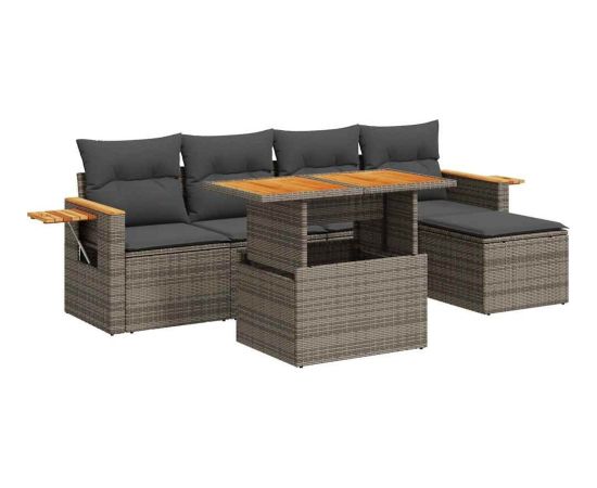 vidaXL 7-cz. zestaw mebli z poduszkami, szary, polirattan i akacja Dārza mēbeļu komplekti