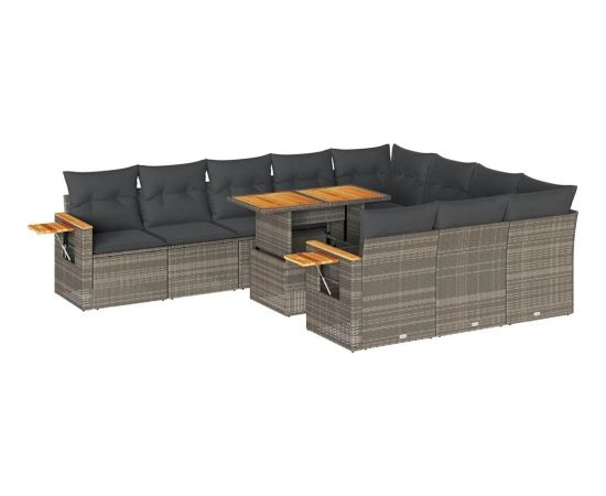 vidaXL 10-cz. zestaw mebli z poduszkami, szary, polirattan i akacja Dārza mēbeļu komplekti