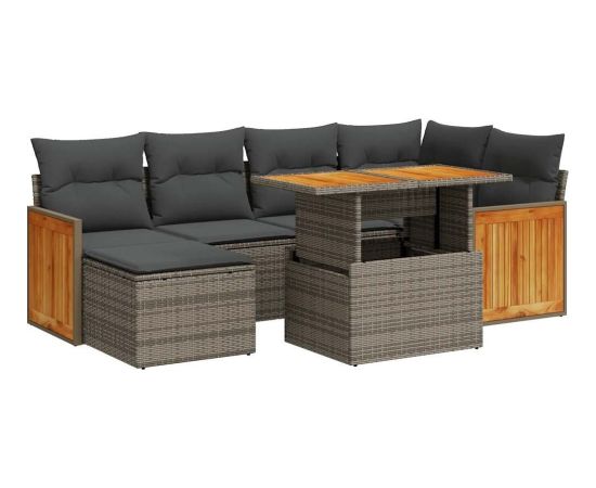 vidaXL 8-cz. zestaw mebli z poduszkami, szary, polirattan i akacja Dārza mēbeļu komplekti