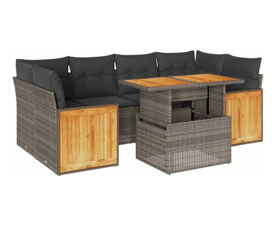 vidaXL 7-cz. zestaw mebli z poduszkami, szary, polirattan i akacja Dārza mēbeļu komplekti