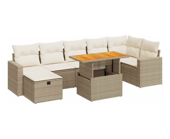 vidaXL 5-cz. zestaw mebli z poduszkami, beżowy, rattan PE i akacja Dārza mēbeļu komplekti