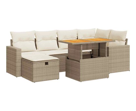 vidaXL 8-cz. zestaw mebli z poduszkami, beżowy, polirattan i akacja Dārza mēbeļu komplekti